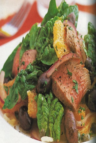 Chargrilled lamb with orange, olive and coriander salad