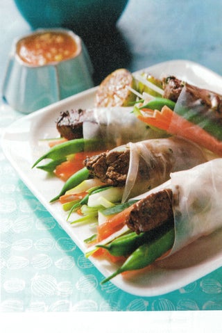 Vietnamese beef and bean rolls with dipping sauce